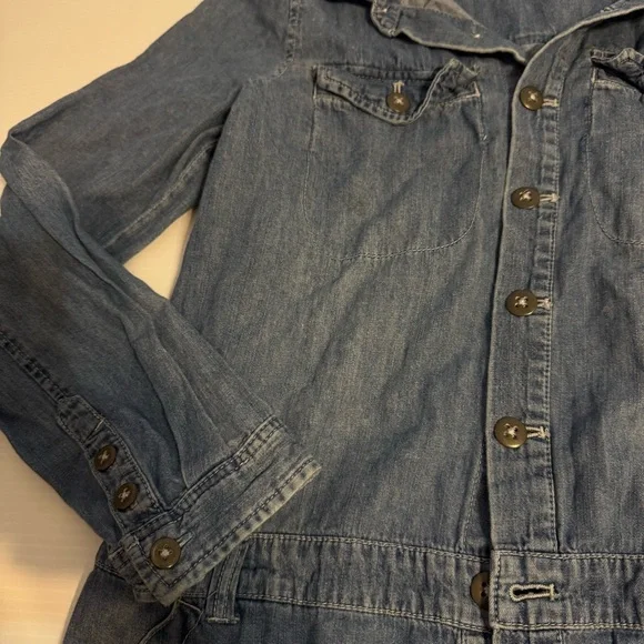 Free People Rivet Blue Denim Jean Chambray Long Sleeve Romper Large - Picture 4 of 11